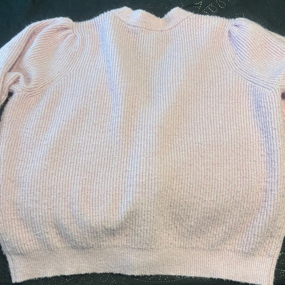 On 34th Elegant Light Pink Puff Sleeve Sparkle Button-Up Cardigan - Picture 12 of 13